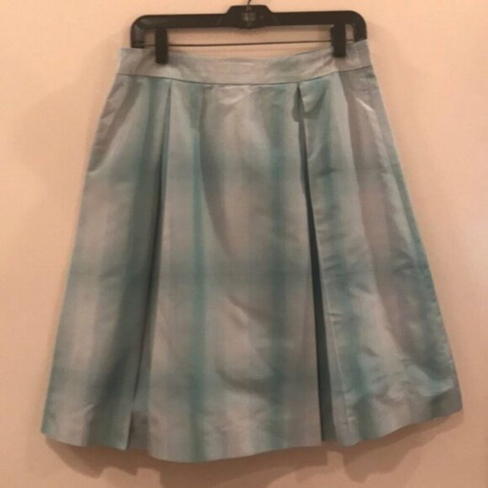 💙 Vintage Banana Republic Women’s Aqua Silk Pleated A-Line Skirt | Size 4 💙 - Picture 2 of 8